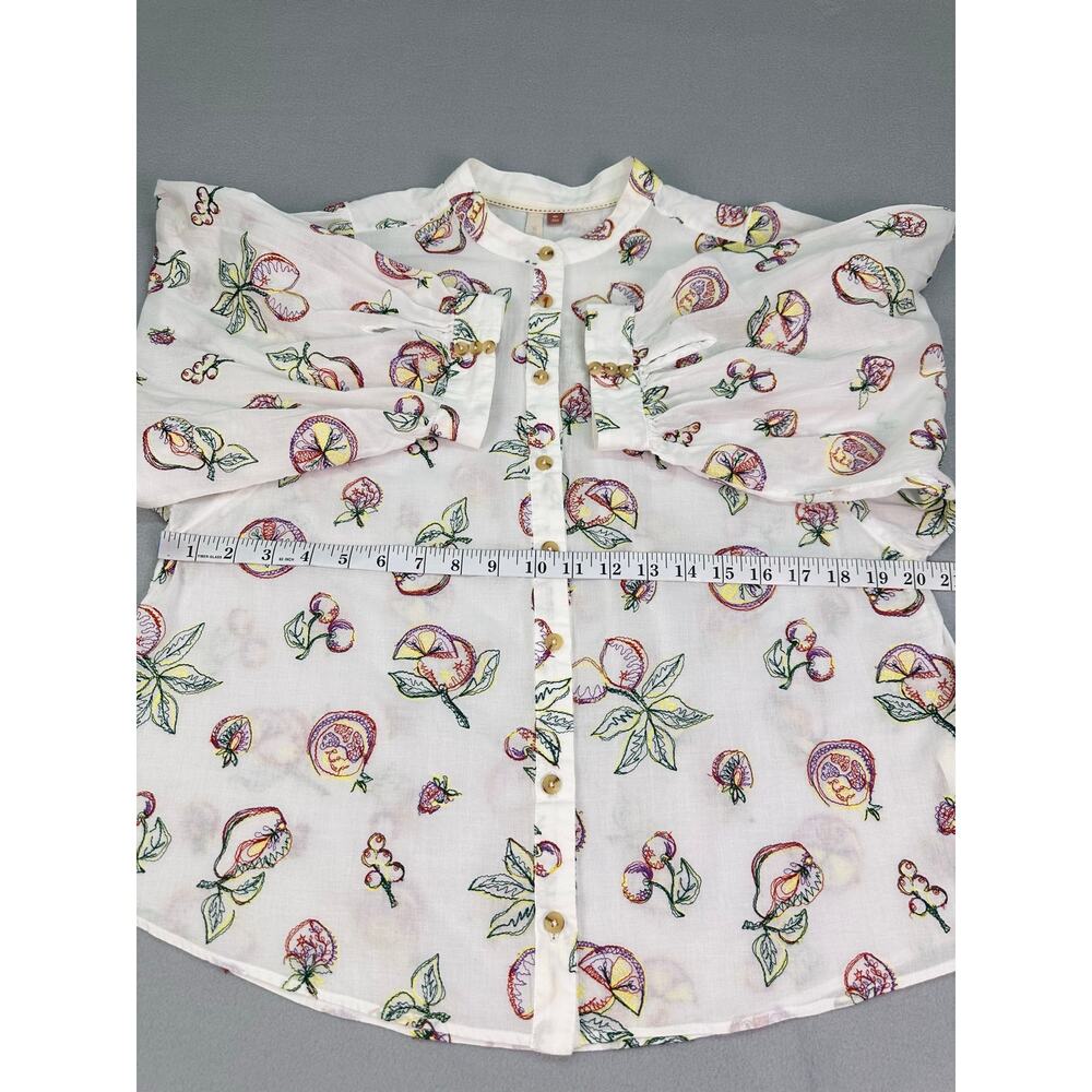 Anthropologie Pilcro Bella Embroidered Fruit Blouse White Cotton Medium Petite - Picture 10 of 12